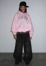 TAG ME RHINESTONE PULLOVER HOODIE BABY PINK 2