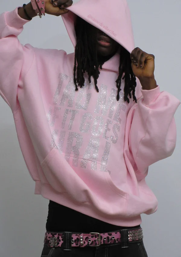 TAG ME RHINESTONE PULLOVER HOODIE BABY PINK 3