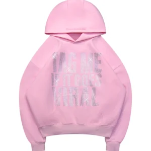 TAG ME RHINESTONE PULLOVER HOODIE BABY PINK
