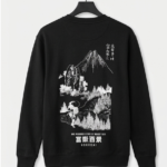 Black Crew Sweatshirt Hokusai Graphic black