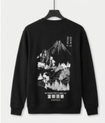 Black Crew Sweatshirt Hokusai Graphic black