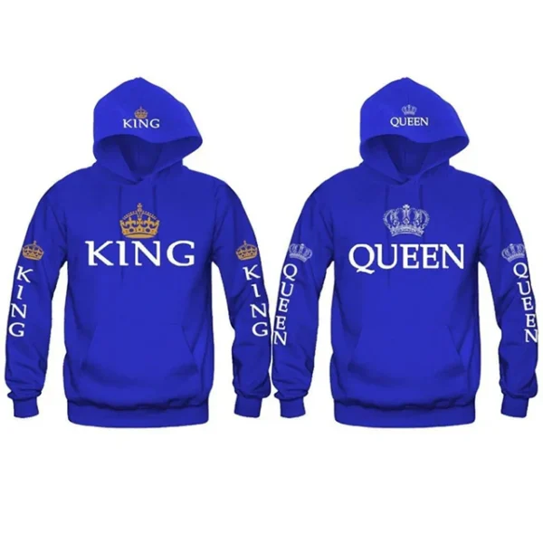 King and queen matching hoodies blue