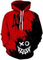 Mens Graphic Hoodies Pullover 3D Print with Pockets, Anime Rapper Style Hooded for Men Teen Sweatshirt black red