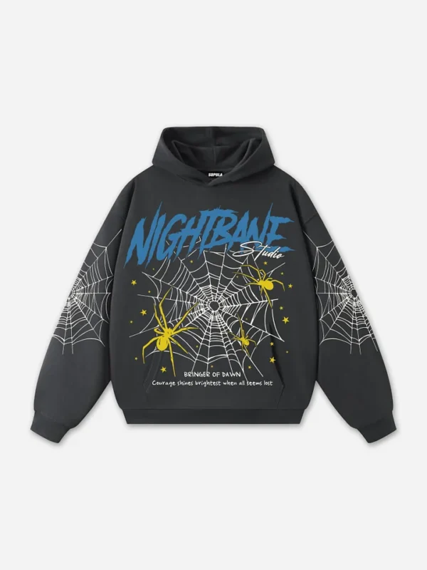 Men's Night Bane Spider Web Graphic hoodies dark gray