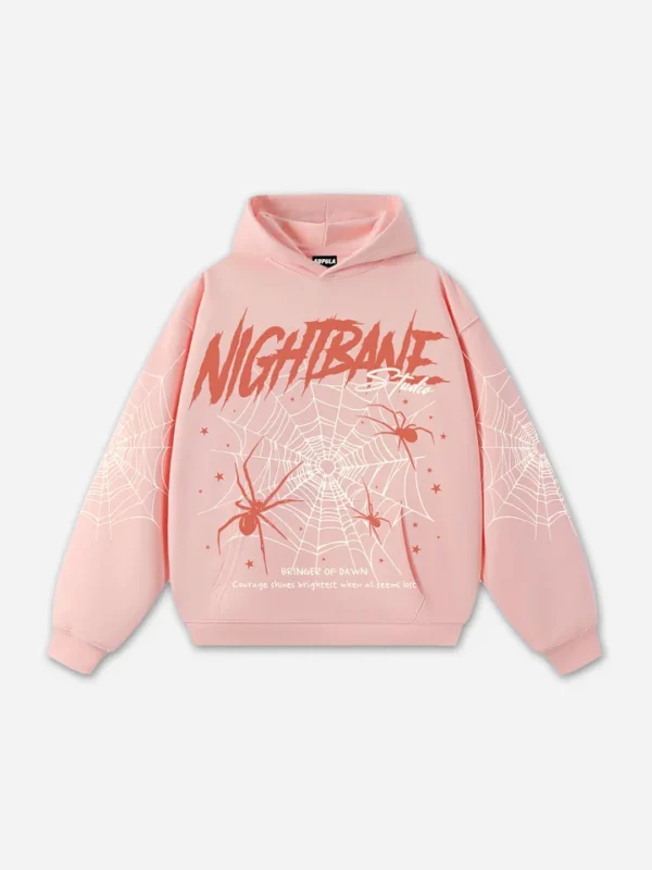 Men's Night Bane Spider Web Graphic hoodies peach pink