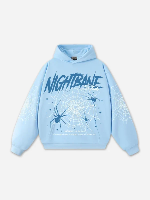Men's Night Bane Spider Web Graphic hoodies syk blue
