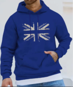 Mens Union Jack Hoodie Distressed Vintage British UK Flag blue