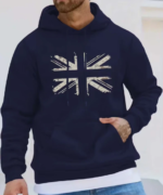 Mens Union Jack Hoodie Distressed Vintage British UK Flag navy