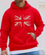 Mens Union Jack Hoodie Distressed Vintage British UK Flag red