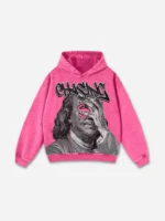 Vintage Chase Money Graphic Washed Pocket Hoodie pink