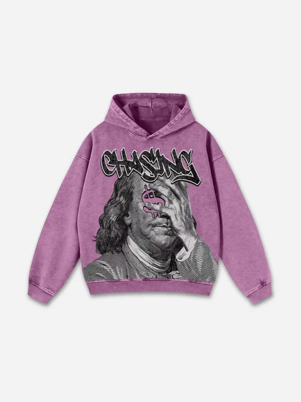 Vintage Chase Money Graphic Washed Pocket Hoodie purple