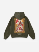 Vintage Old Times Graphic Acid Washed Oversized Hoodie Army Gree 1n