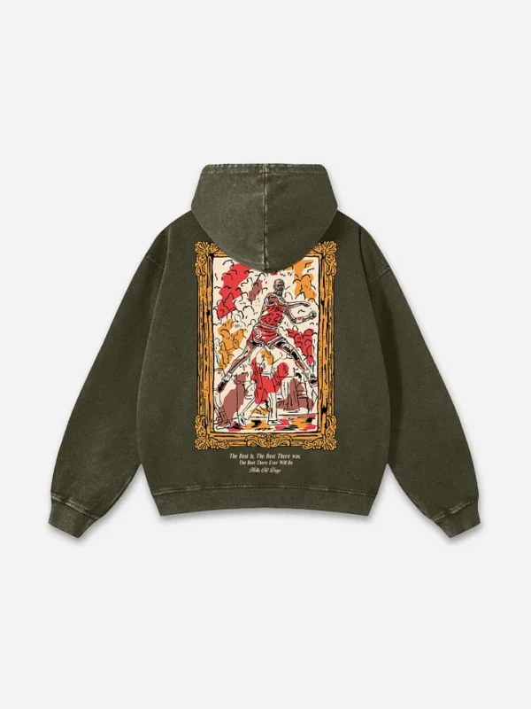 Vintage Old Times Graphic Acid Washed Oversized Hoodie Army Gree 1n