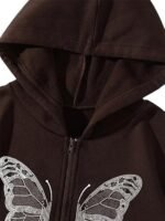 Women's Oversized Hoodie Sweatshirt, Zip Up Jacket Vintage Butterfly Print Hoodie Long Sleeve 90s Y2K E-Girl Coat Jacket (Brown 2