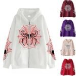 Women's Oversized Y2K Zip Up Halloween Hoodies Jacket Long Sleeve Graphic Spider Print Hooded Jackets colors