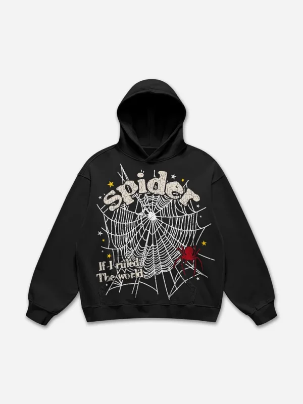 spider Web The World Vintage Graphic Hoodie black
