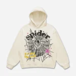 spider Web The World Vintage Graphic Hoodie cream
