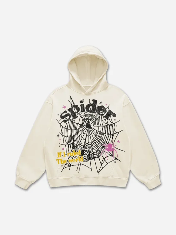 spider Web The World Vintage Graphic Hoodie cream