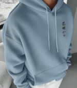Men's Casual Fashion Street Plum Blossom Tree Slogan Print Kangaroo Pocket Drawstring Hoodie, AutumnWinter 2