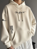 Men's Casual Fashionable Versatile Daily Commute Minimalist Slogan Print Kangaroo Pocket Drawstring Hoodie,
