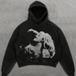 Men's Casual Portrait Print Sweatshirt, Vintage Washed Loose Fit Lightweight Pullover Hoodie For Spring