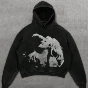 Men's Casual Portrait Print Sweatshirt, Vintage Washed Loose Fit Lightweight Pullover Hoodie For Spring
