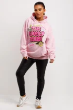 Pink Oversized Hoodie With Lovely Club Graphic Slogan