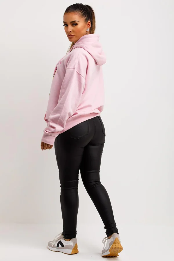 Pink Oversized Hoodie With Lovely Club Graphic Slogan1