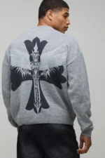 Relaxed Boxy Gothic Cross Graphic Knitted Jumper 22