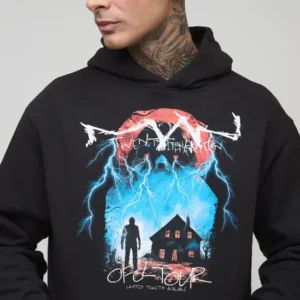 Tall Oversized Gothic OFCL TOUR Man Vintage Wash Print Hoodie 44