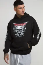Tall Oversized Gothic Skull Man Print Hoodie