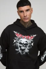 Tall Oversized Gothic Skull Man Print Hoodie 2