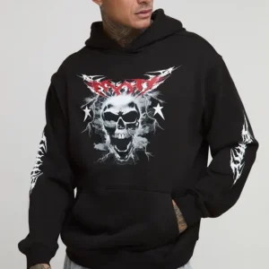 Tall Oversized Gothic Skull Man Print Hoodie