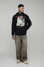 Tall Oversized Gothic Washed Printed Hoodie 1