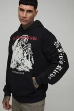 Tall Oversized Gothic Washed Printed Hoodie