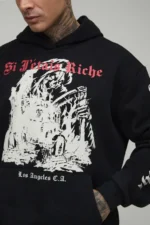 Tall Oversized Gothic Washed Printed Hoodie 22