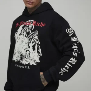 Tall Oversized Gothic Washed Printed Hoodie