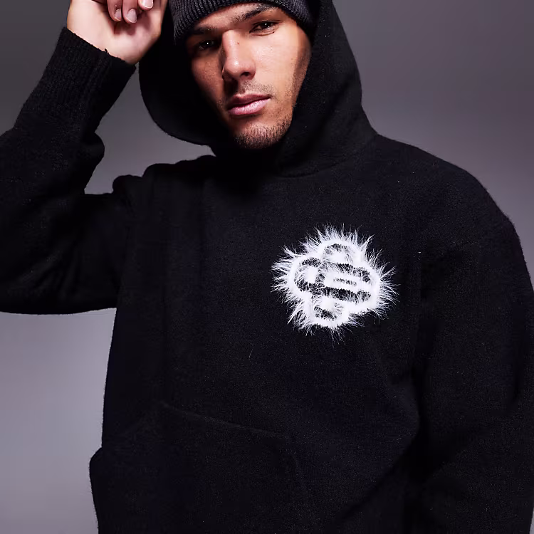 Fluffy Emblem Knitted Hood The Couture Club