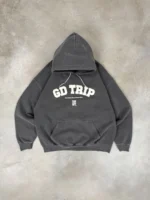 HAVE A GD TRIP 'Varsity' Vintage Washed Hoodie - Charcoal 1