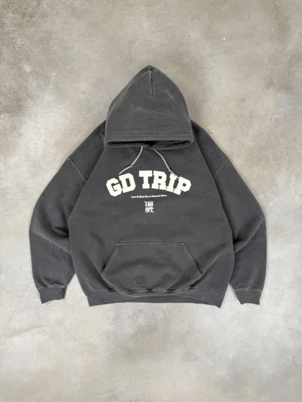 HAVE A GD TRIP 'Varsity' Vintage Washed Hoodie - Charcoal 1