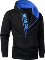 HOOD CREW Men’s Casual Long Sleeve Drawstring Sweatshirt Zipped Hoodie blue-black