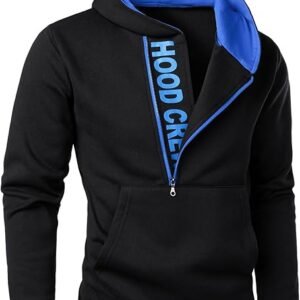 HOOD CREW Men’s Casual Long Sleeve Drawstring Sweatshirt Zipped Hoodie blue-black