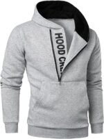 HOOD CREW Men’s Casual Long Sleeve Drawstring Sweatshirt Zipped Hoodie gray-black