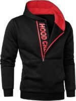HOOD CREW Men’s Casual Long Sleeve Drawstring Sweatshirt Zipped Hoodie red black