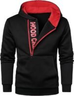 HOOD CREW Men’s Casual Long Sleeve Drawstring Sweatshirt Zipped Hoodie redblck