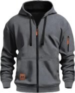 Hoodies for Men UK Zip Long Sleeve Outdoor Fleece Jackets with Pockets Thermal Hoody Sweatshirt Loose Fit Casual Pullover Jumper gray