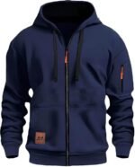 Hoodies for Men UK Zip Long Sleeve Outdoor Fleece Jackets with Pockets Thermal Hoody Sweatshirt Loose Fit Casual Pullover Jumper navy
