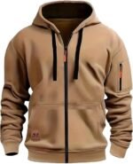 Hoodies for Men UK Zip Long Sleeve Outdoor Fleece Jackets with Pockets Thermal Hoody Sweatshirt Loose Fit Casual Pullover natural brown