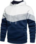 LBL Men's Fleece Hoodie Pullover Casual Hoody Contrast Color Drawstring Sweatshirt with Kanga Pocket white-blue gray