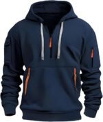 LBL Men's Hoodies Casual Pullover Hooded Sweatshirt Long Sleeve Quarter Zip Hoody Tops With Kangaroo Pocket blue 1